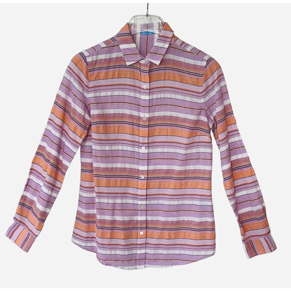 J McLaughlin Button Down Top Shirt Long Sleeves Lavender Striped Spring Size XS - Picture 1 of 5